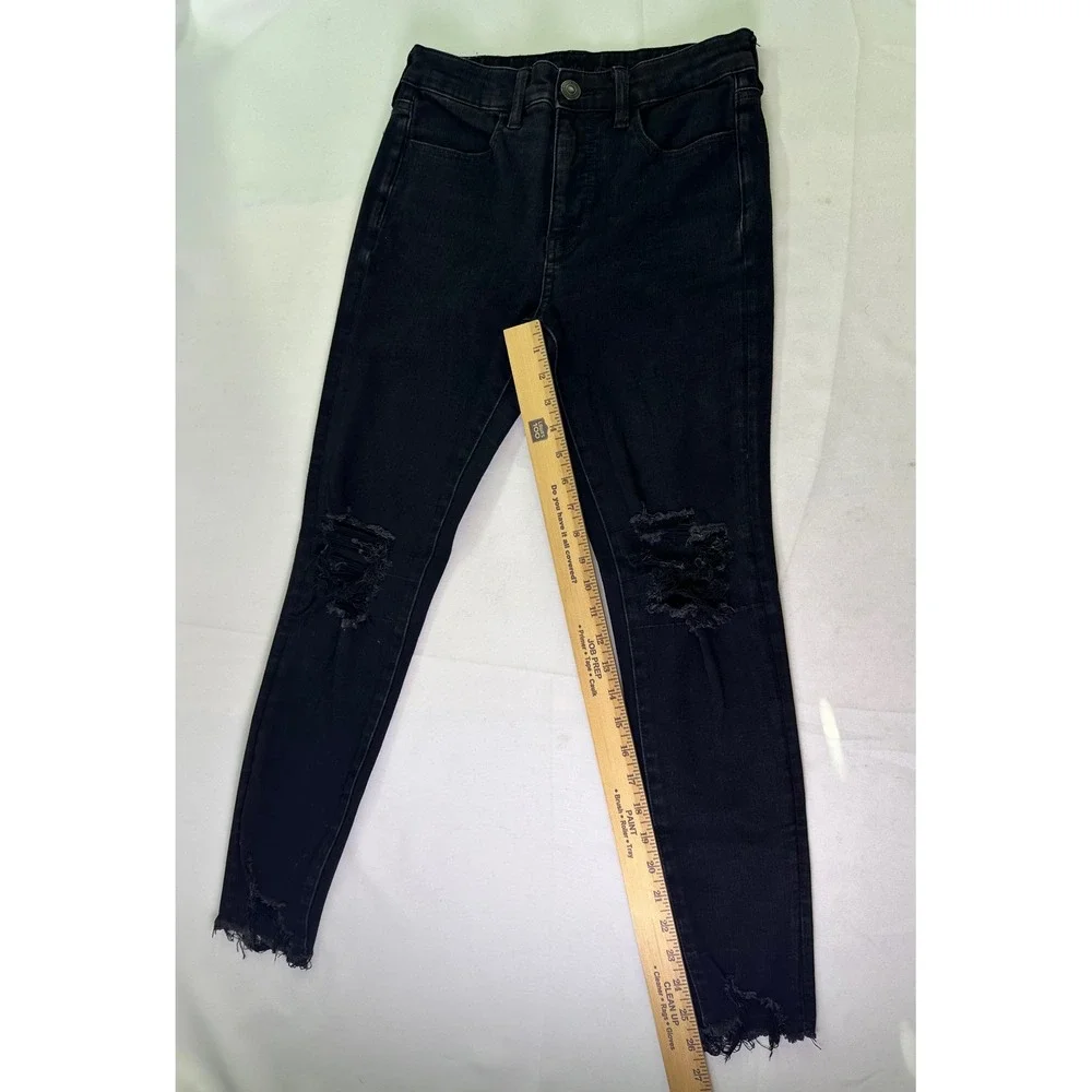 American Eagle The Dream Jean Black Distressed Super‎ Skinny High Rise Denim 6